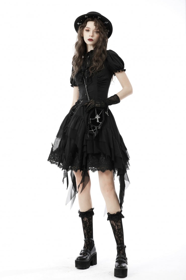 Black Multi-Layered Irrgular Hem Women's Punk Tasseled Skirt - Product - 10
