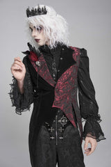 Black Long Sleeves Rose Print Irregular Contrast Color Men's Gothic Vest with Detachable Feather Accessory - Black - 1