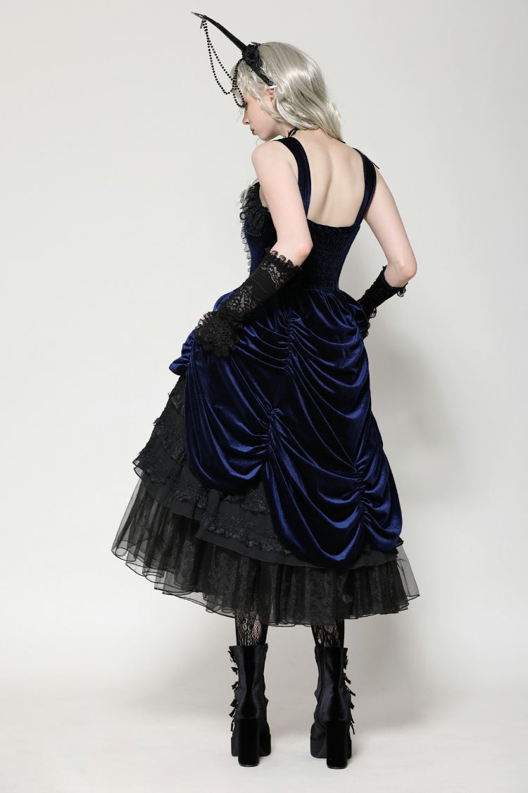 Black/Blue Sleeveless Multi-Layered Ruffled Lace Women's Lolita Gothic Slip Dress Wedding Dress - Product - 11