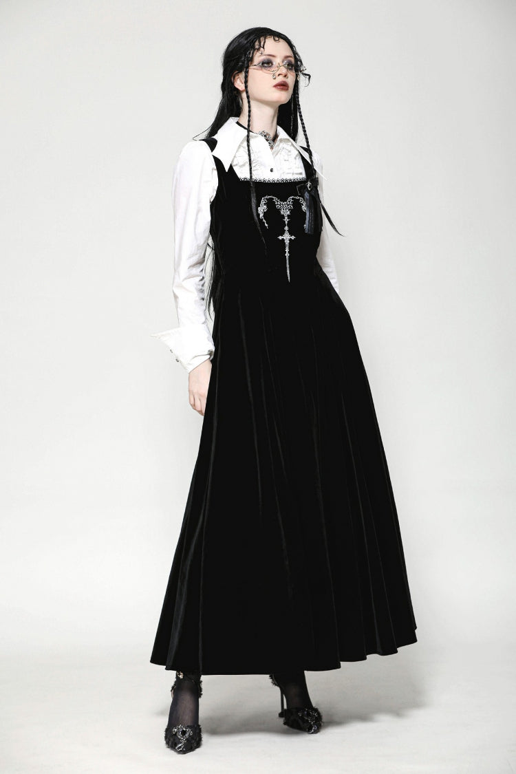 Black Horn Embroidered Lace-Up Women's Gothic Velvet Maxi Dress - Product - 8