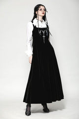 Black Horn Embroidered Lace-Up Women's Gothic Velvet Maxi Dress - Product - 8