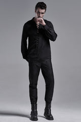 Jacquard Long Sleeve Front Metal Eyelets Lace Up Metal Carving Buckle Cuff Men's Gothic Shirt 3 Colors - Product - 6
