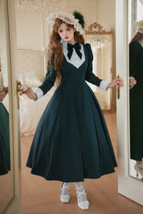 Green [Miss Donya] Stand Collar Long Sleeves Bow Gothic Elegant Lolita OP Dress - Product - 4