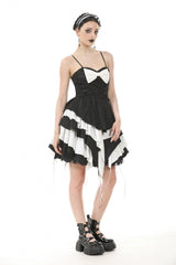 Black/White Sleeveless Multi-Layered Ruffled Bowknot Women's Gothic Slip Dress - Product - 6