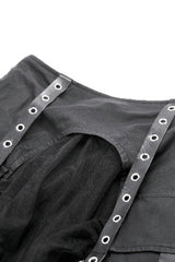 Black Eyelet Straps Women's High-Low Multi-Layered Ruffled Sheer Mesh Punk Skirt - Product - 14