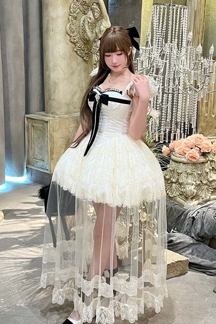 Ivory [Hepburn Heart] Square Collar Sleeveless Multi-Layered Cut-Out Bow Lace Sweet Lolita Jsk Dress - Product - 7