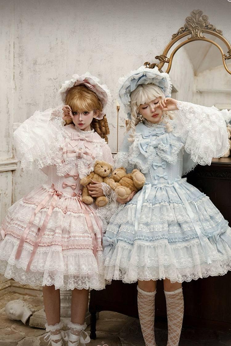 Pink [Reinas] Sleeveless Ruffle Bowknot Lace Sweet Lolita Jsk Dress - Product - 3