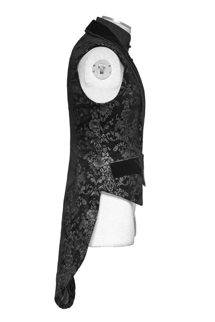 Black Victorian Swallow Tail Sleeveless Print Mens Gothic Vest - Product - 6