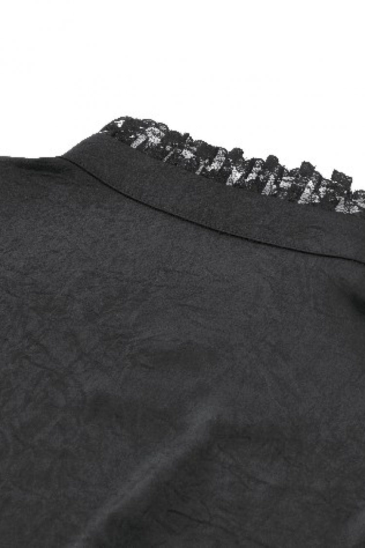ブラック Sheer スタンドカラー フリル ロング ランタンスリーブ レディース ゴシック ブラウス 商品画像
