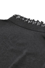 Black Sheer Stand Collar Ruffled Long Lantern Sleeves Women's Gothic Blouse - Product - 15