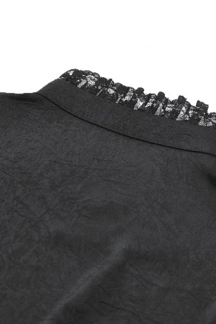 Black Sheer Stand Collar Ruffled Long Lantern Sleeves Women's Gothic Blouse - Product - 15