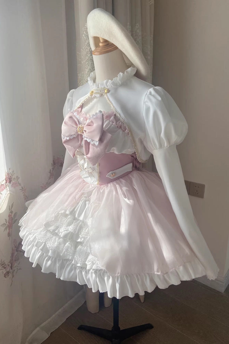 Roze/wit magisch meisjesvest met ruches en strik Zoete prinses (set) detailweergave 2