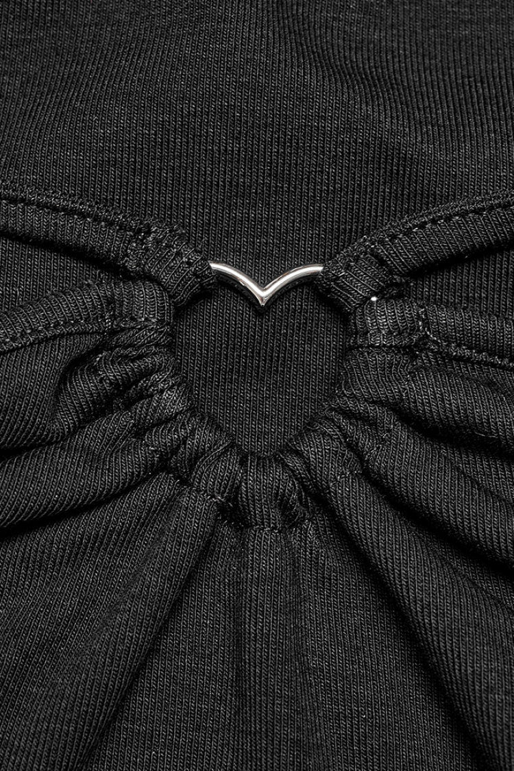 Black Long Sleeves Heart-Shaped Hollow Halter Neck Women's Gothic T-Shirt - Product - 6