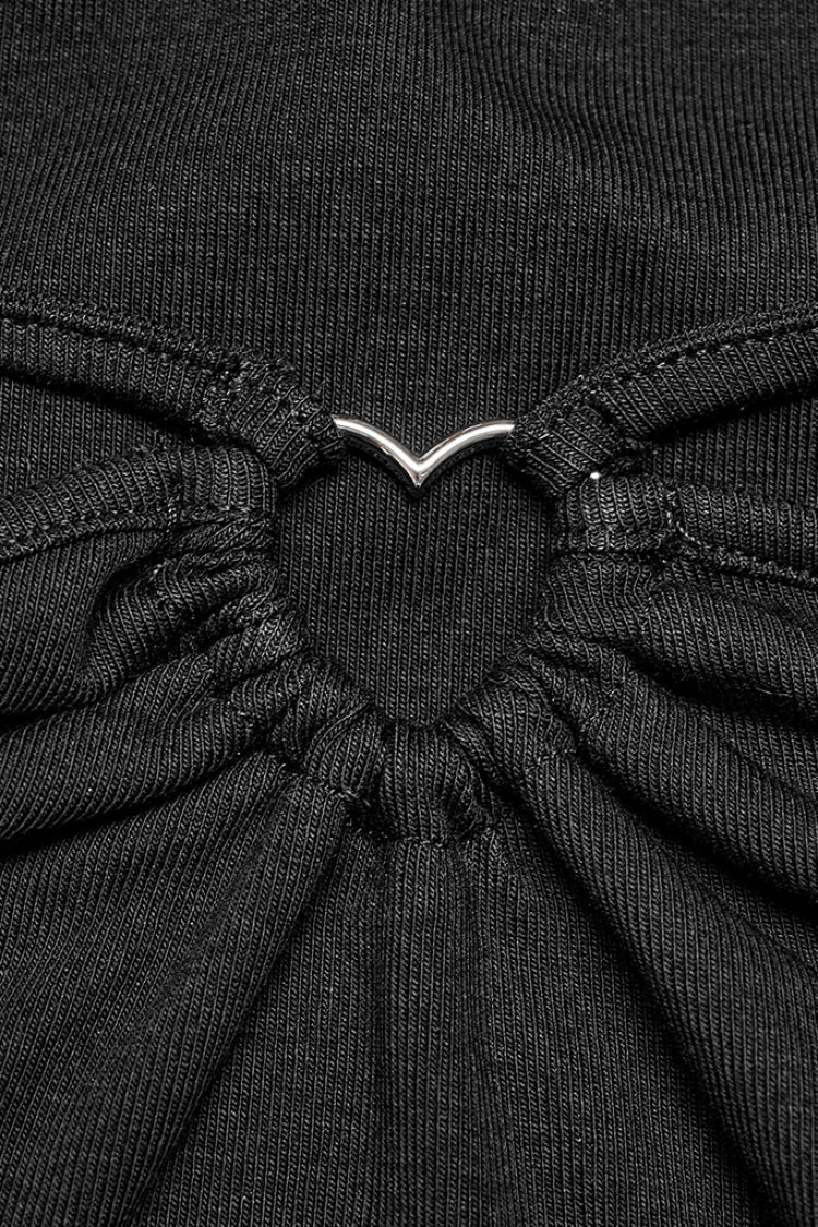 Black Long Sleeves Heart-Shaped Hollow Halter Neck Women's Gothic T-Shirt - Product - 6