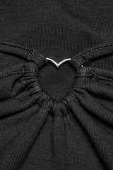 Black Long Sleeves Heart-Shaped Hollow Halter Neck Women's Gothic T-Shirt - Product - 6