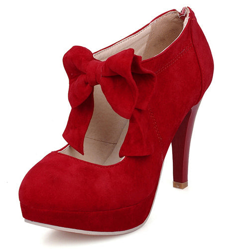 Elegant Pure Color Bowknot Round-toe Sweet Lolita High Heel Shoes - Product - 5