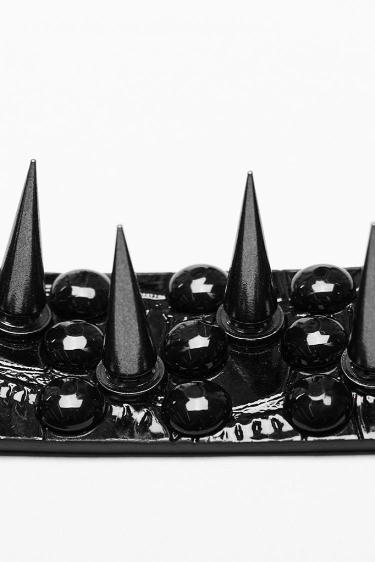 Black Rivets Faux Leather Adjustable Women's Steampunk Choker - Product - 7