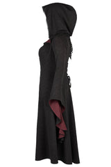 Black/Red Knitted Long Sleeves Big Hat Mystery Witch Rose Pattern Women's Gothic Coat - Product - 3