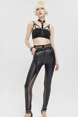 Black Punk Hollow Sling Halter Neck Metal Ring Decoration Women's Vest - Product - 5
