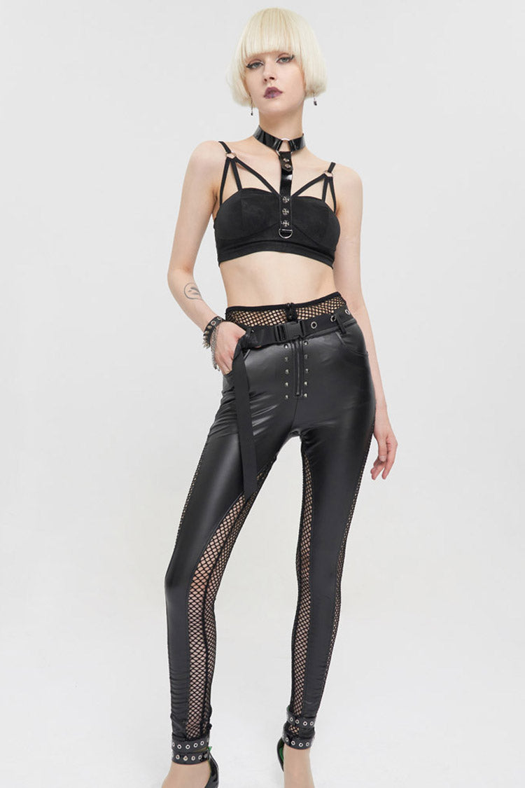 Black Punk Hollow Sling Halter Neck Metal Ring Decoration Women's Vest - Product - 5