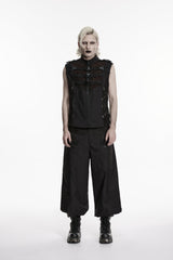 Black Stand Collar Sleeveless Cut-Out Spliced Mesh Buckled Eyelet Men's Punk Handsome Vest - Product - 2