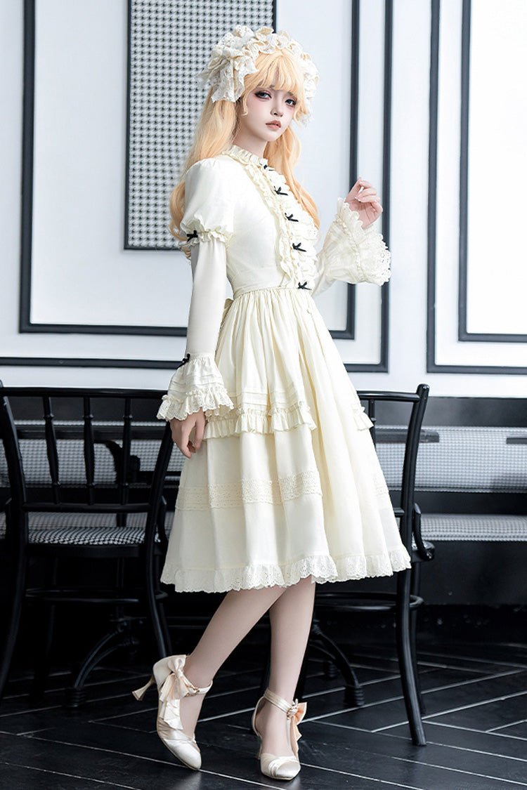 Ivory [Birch Appointment] Stand Collar Long Puff Sleeves Ruffle Bowknot Sweet Lolita Dress - Product - 8