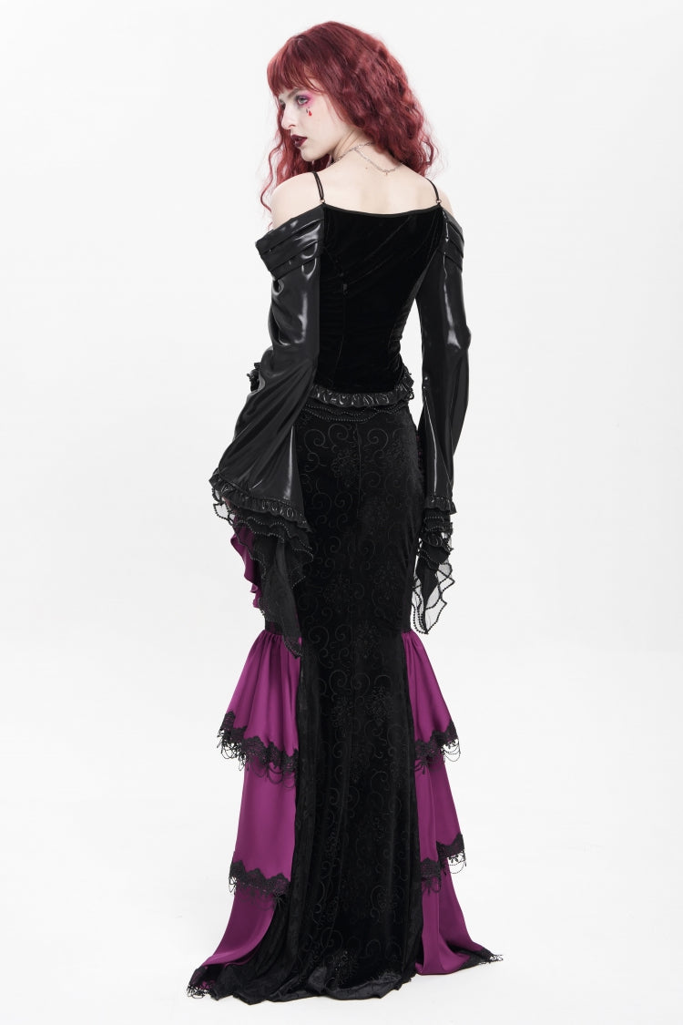 Purple Floral Print Lace-Up Rose Chain Women's Gothic Fishtail Skirt - Product - 9