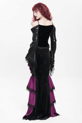 Purple Floral Print Lace-Up Rose Chain Women's Gothic Fishtail Skirt - Product - 9