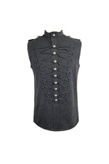 Black Military Uniform Style Chest Chinese Frog Button Sleeveless Men's Punk T-Shirt - Product - 5