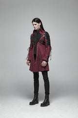 Red Metal Buckle Decoration Zipper Mens Steampunk Windbreaker Coat - Product - 2
