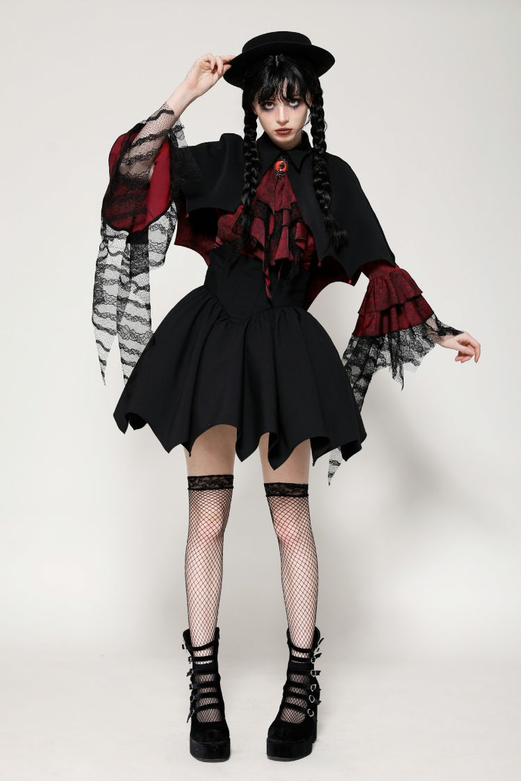 Black/Red Bat Collar Diamond Bat-Shaped Women's Gothic Capelet - Product - 8