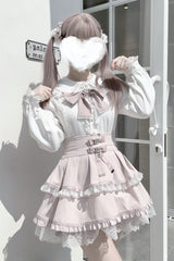 Rabbit Ears Long Sleeves Bowknot Lace Sweet Jirai Kei Japanese Blouse 3 Colors - Product - 7