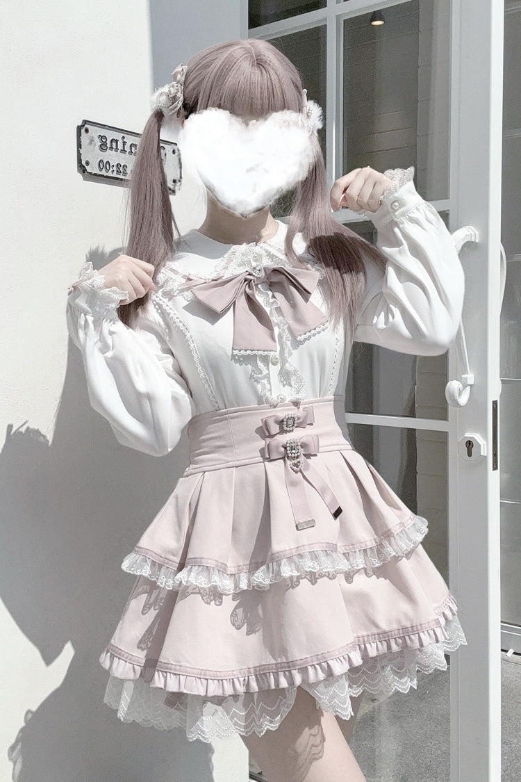 Rabbit Ears Long Sleeves Bowknot Lace Sweet Jirai Kei Japanese Blouse 3 Colors - Product - 7