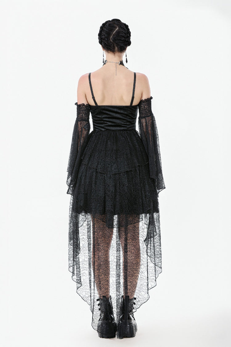 Black Sleeveless Multi-Layered Lace Women's Gothic Fishtail Slip Dress Graduation Dress - Product - 4