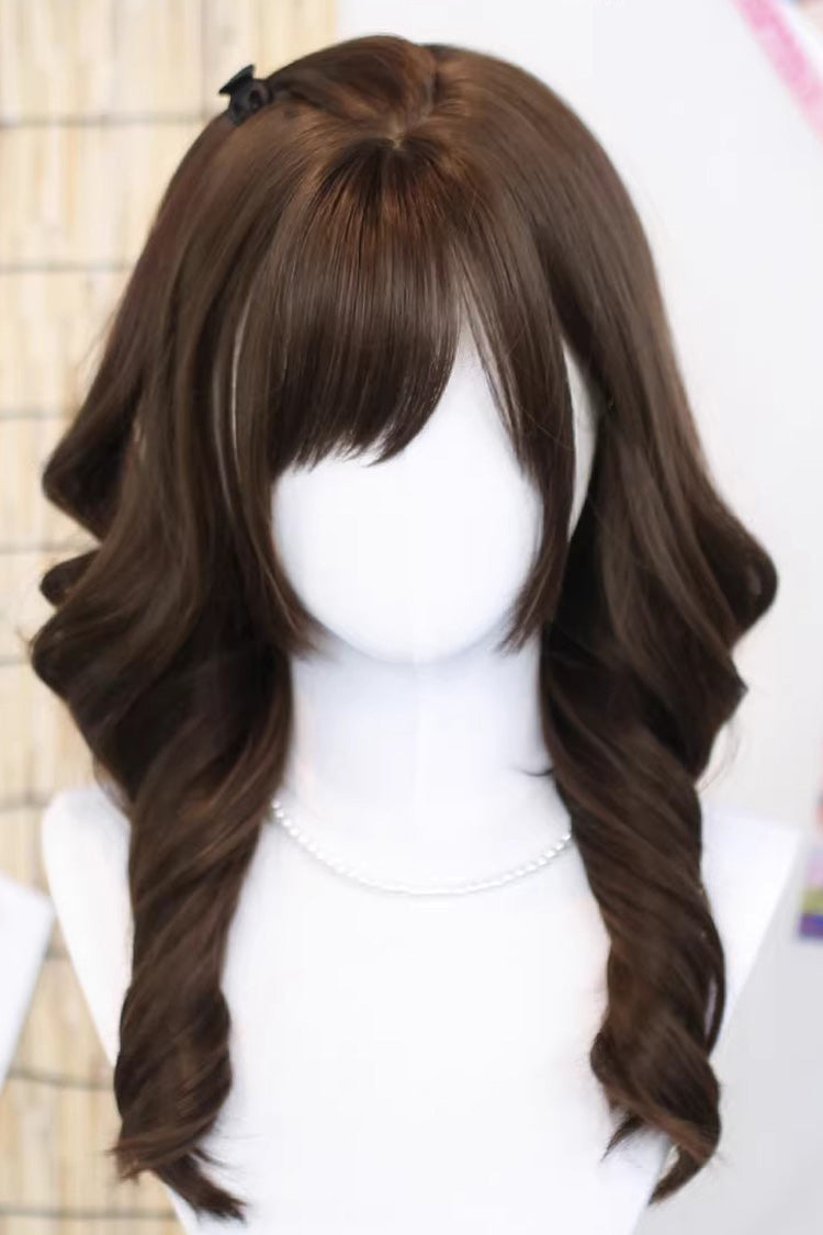 Chocolate Brown ¡°Soft Weave¡± Sweet Japanese Natural Curly Lolita Wig with Side Bangs - Brown - 1