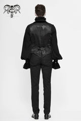 Black Velveteen Asymmetrical Pleated Splice Waist Loop Men's Gothic Waistcoat - Product - 6