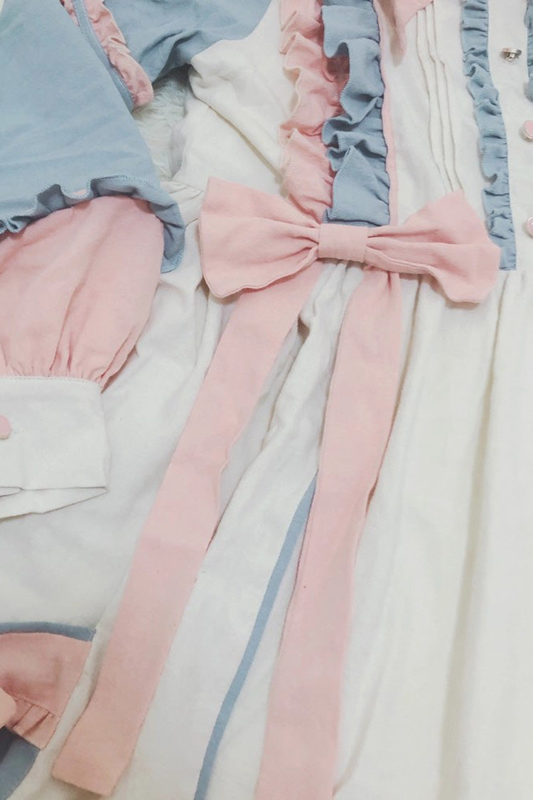 Blue/Pink [Sweetheart Puff] Doll Collar Long Sleeves Ruffle Bowknot Sweet Plus Size Lolita Dress - Product - 11