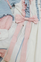Blue/Pink [Sweetheart Puff] Doll Collar Long Sleeves Ruffle Bowknot Sweet Plus Size Lolita Dress - Product - 11