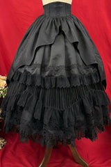 Black [Immortality Taboo] Multi-Layered Ruffled Open-Front Lace Elegant Gorgeous Gothic Lolita Skirt - Product - 4