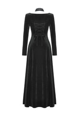 Black Long Sleeves Cut-Out Lace-Up Women's Gothic Side Slit Velvet Party Dress Wedding Dress - Product - 10