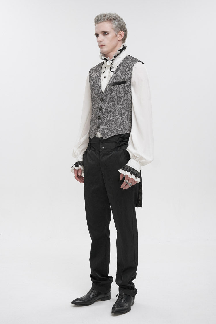 Gray Fashion Vintage Print Non-Stretch Fit Mid-Century Men's Gothic Tuxedo Vest - Product - 4