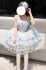 [Moonlight Mirror] Sleeveless Triple-Layered Ruffle Bowknot Lace Sweet Elegant Lolita Jsk Dress 2 Colors - Product - 6