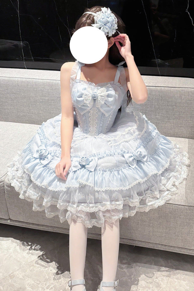 [Moonlight Mirror] Sleeveless Triple-Layered Ruffle Bowknot Lace Sweet Elegant Lolita Jsk Dress 2 Colors - Product - 6