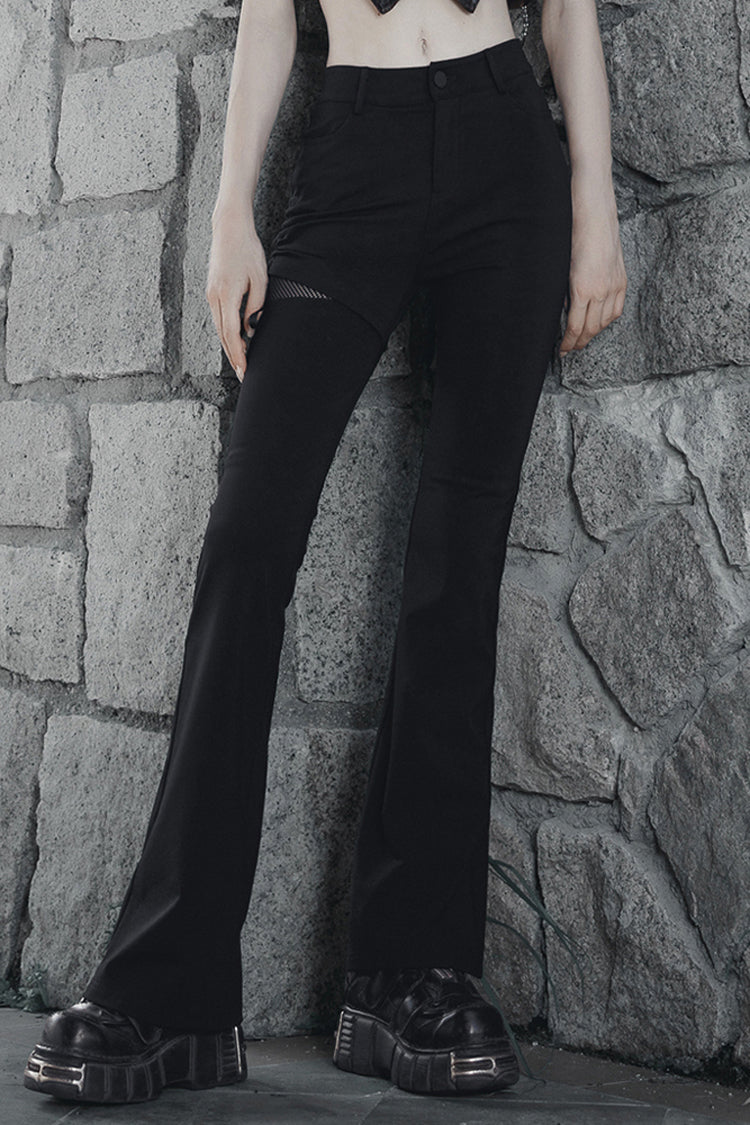 Black Side Open Drawstring Design Sexy Elastic Women's Punk Flared Pants - Product - 2