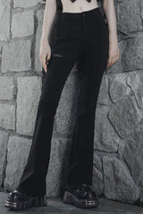 Black Side Open Drawstring Design Sexy Elastic Women's Punk Flared Pants - Product - 2