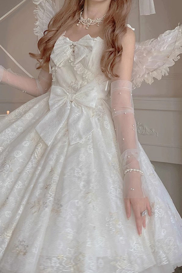 White Print Hanayome Embroidery Bowknot Sweet Lolita Prom Jsk Dress - Product - 9