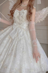 White Print Hanayome Embroidery Bowknot Sweet Lolita Prom Jsk Dress - Product - 9