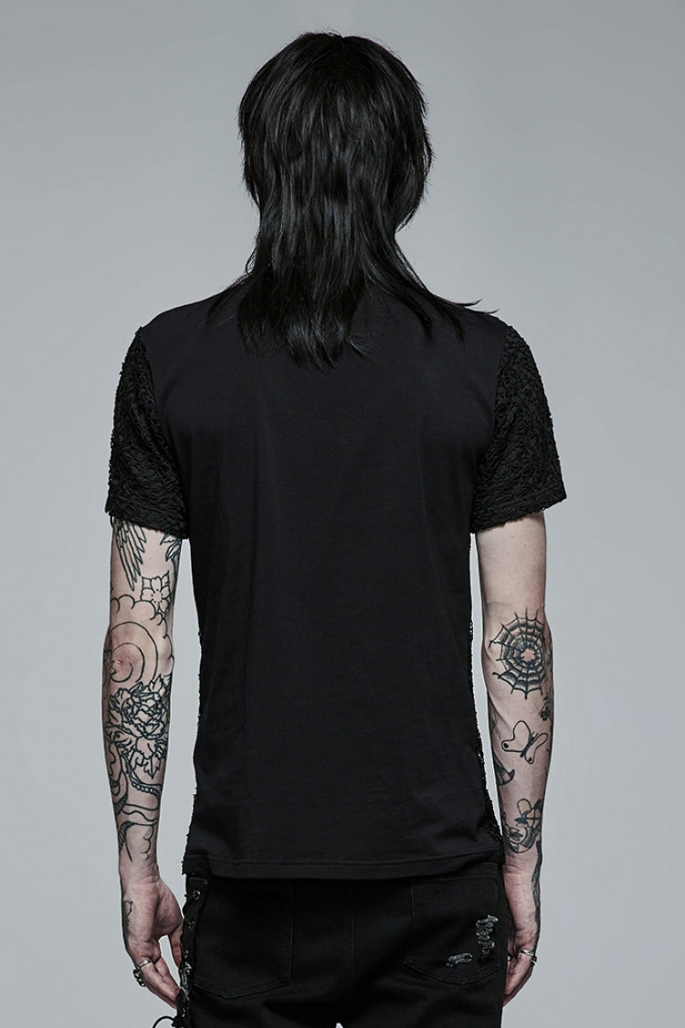 Black Short Sleeves Buckle Stitching Mesh Men's Steampunk T-Shirt - Product - 3