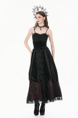 Black Lace Mesh Patchwork Velvet Women's Gothic Vintage Bustier with Beaded Tassel Drops - Product - 7