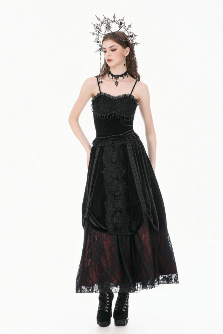 Black Lace Mesh Patchwork Velvet Women's Gothic Vintage Bustier with Beaded Tassel Drops - Product - 7